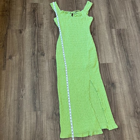 NEW Free People Beach Eleni Bodycon Maxi Cotton Blend Smocked Green Dress Sz L - Picture 10 of 14